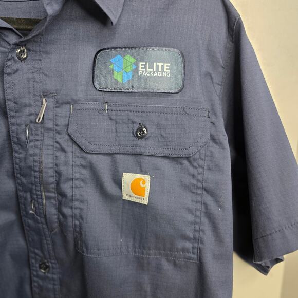 Carhartt, Mens Blue Button Up work shirt with Vented Sleeves, Lg - Picture 3 of 9